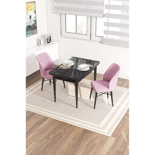Hanah home trpezarijski set Arp, sto i 2 stolice, ploča u dekoru crnog mermera, roze tkanina Babyface Cene