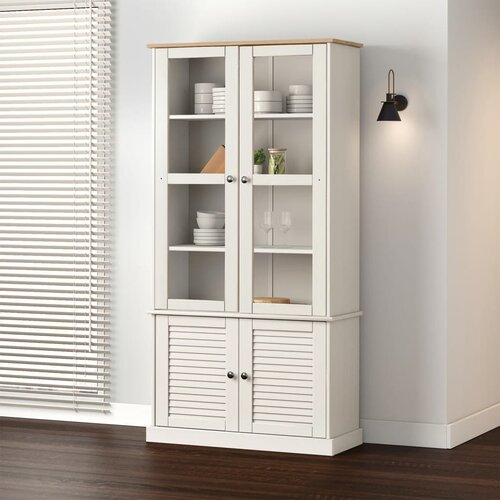 The Living Store Steklena vitrina VIGO bela 85x35x170 cm trdna borovina - Steklena Vitrina, (21554602) Slike