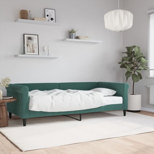 VidaXL Dnevna postelja z vzmetnico temno zelena 90x200 cm žamet Slike