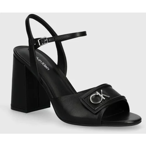 Calvin Klein Usnjeni sandali HEEL SANDAL 85 RELOCK LTH črna barva, HW0HW01937