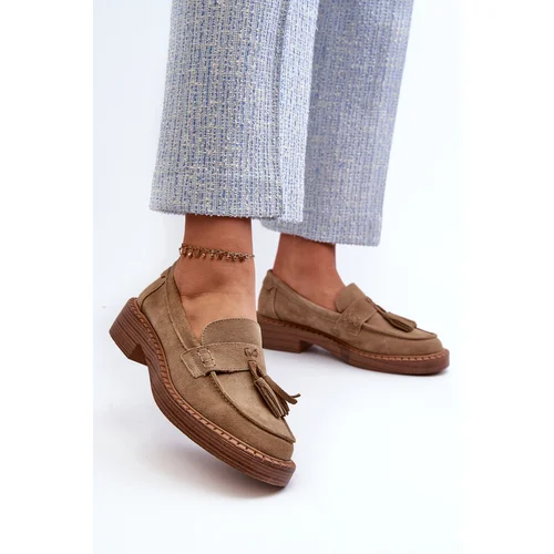 Kesi Women's suede loafers with fringes D&A Brown