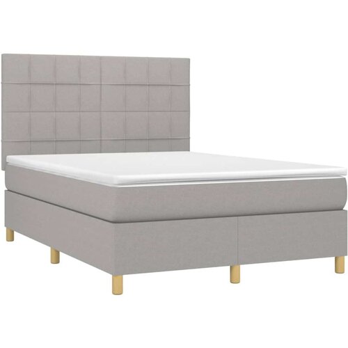  Krevet box spring s madracem LED svjetlosivi 140x200 cm tkanina Slike