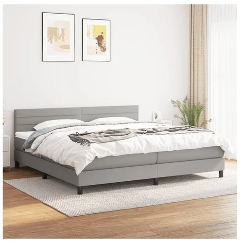  Box spring postelja z vzmetnico svetlo siva 200x200 cm blago