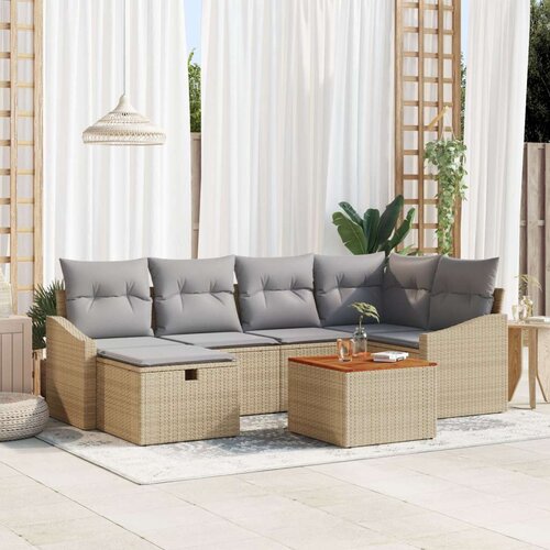  7 komada set vrtnih sofa s jastučićima bež poli ratan Cene