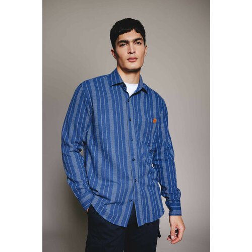 Defacto Regular Fit Shirt Collar Crepe Striped Long Sleeve Shirt Slike