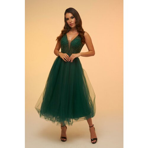 Carmen Emerald Tulle Low-Rise Midi Dress Slike