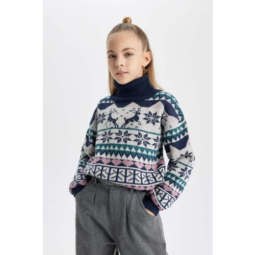 Defacto Girls Christmas Themed Turtleneck Sweater