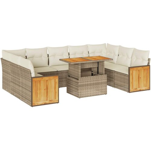 vidaXL 10-dijelni set vrtnih sofa s jastucima bež od poliratana bagrem Cene