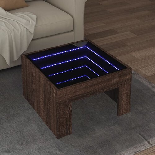 vidaXL Klubska mizica z neskončnimi LED rjavi hrast 50x50x30 cm Cene