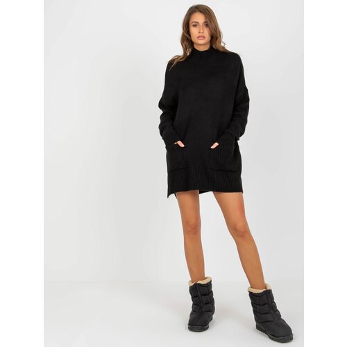 Fashion Hunters Lady's black oversized sweater with turtleneck Slike