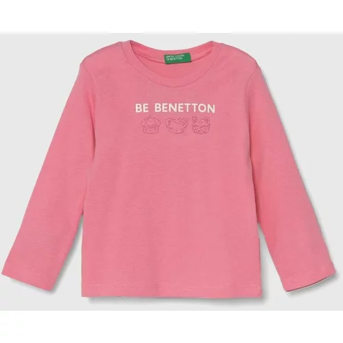 United Colors Of Benetton Otroška bombažna majica z dolgimi rokavi roza barva