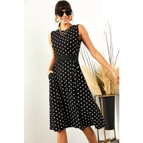 Olalook Women's Black Polka Dot Flare Pocket Dress Slike