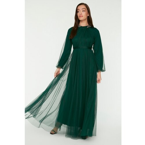 Trendyol Green Belted Collar Detailed Evening Dress Cene