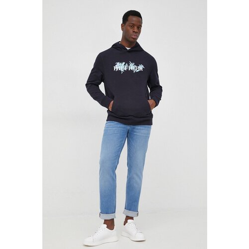 Tommy Hilfiger Pamučna dukserica za mu&amp;scaron;karce, boja: tamno plava, s kapuljačom, s aplikacijom Slike