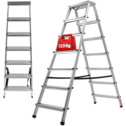KADAX aluminijasta lestev za domačo uporabo, 7 stopnic, dvostranska, zložljiva, (5000346193) Cene