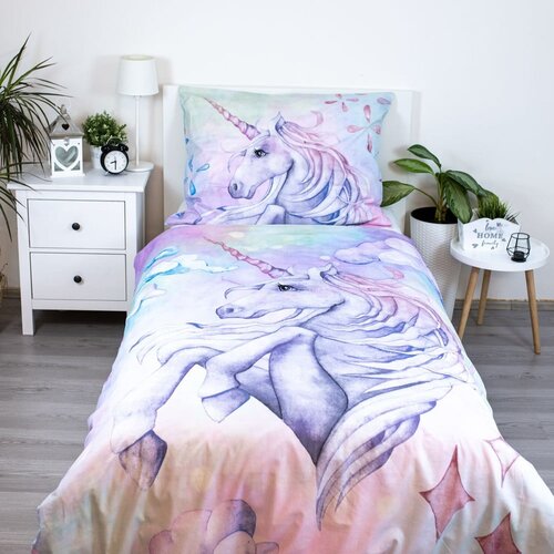 Jerry Fabrics Enojna bombažna otro&amp;scaron;ka posteljnina 140x200 cm Unicorn &amp;quot;Pastel Rainbow&amp;quot; &amp;ndash; Slike