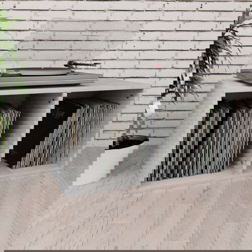  Kutija za pohranu vinilnih ploča boja betona 71x34x36 cm drvena Slike