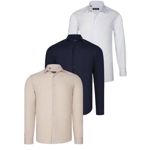 Dewberry TRIPLE SET G726 SHIRT-NAVY BLUE-WHITE-BEIGE Cene