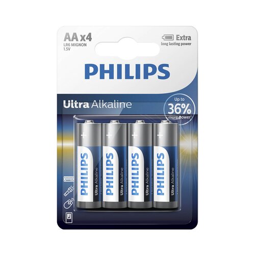 Philips baterije LR6E4B/10 AA - ULTRA ALKALINE BLISTER 4 KOS (LR6) Slike