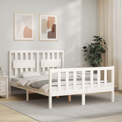 VidaXL Posteljni okvir z vzglavjem bel 120x200 cm trden les Slike