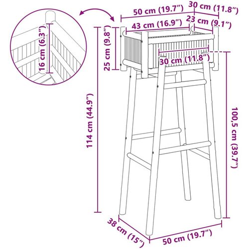  Vrtni saksija s držačem Prirodna 50 x 38 x 114 cm Bambus - 90 cm A-oblik okvira Slike