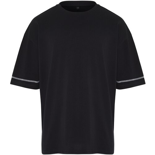 Trendyol men's black oversize sleeves stitch detail 100% cotton t-shirt Slike