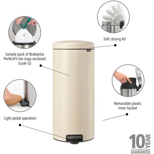 Brabantia Kanta za smeće s pedalom Newicon 30 L s plastičnim unutarnjim dijelom - Soft Beige Slike
