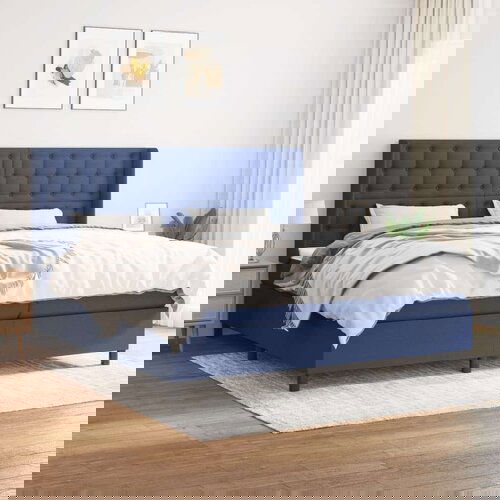  Krevet s oprugama i madracem plavi 200 x 200 cm od tkanine Slike