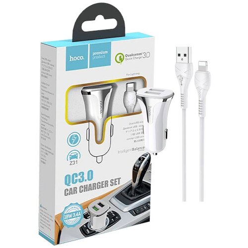 hoco. Auto punjač sa Lightning kabelom, QC, 2 x USB, 3.1 A - Z31 Universe double port, Lightning Cijene