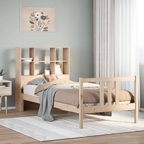 VidaXL Krevet s regalom za knjige bez madraca 90x190 cm od borovine Slike