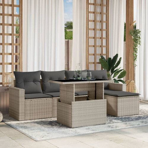 vidaXL 6-dijelni set vrtnih sofa od poliratana s jastucima svjetlosivi Cijene
