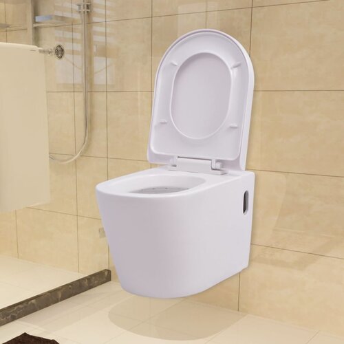 vidaXL Viseča WC Školjka Keramična Bela Cene