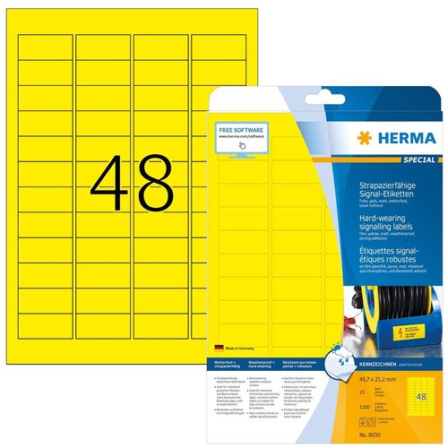 SOLPLANET HERMA Labels signalling hard-wearing A4 45,7x21,2 mm yellow strong adhesion film matt weatherpr. 1200 pcs. Slike