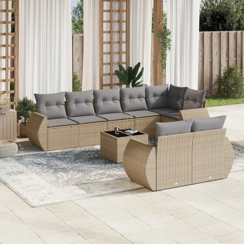 vidaXL 9-dijelni set vrtnih sofa s jastucima bež od poliratana Cijene