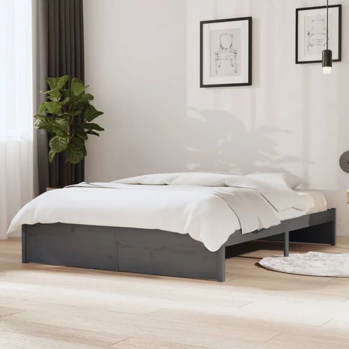 vidaXL Okvir za krevet od masivnog drva sivi 140 x 200 cm