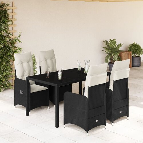 VidaXL 5-dijelni vrtni bistro set od poliratana s jastucima crni Slike