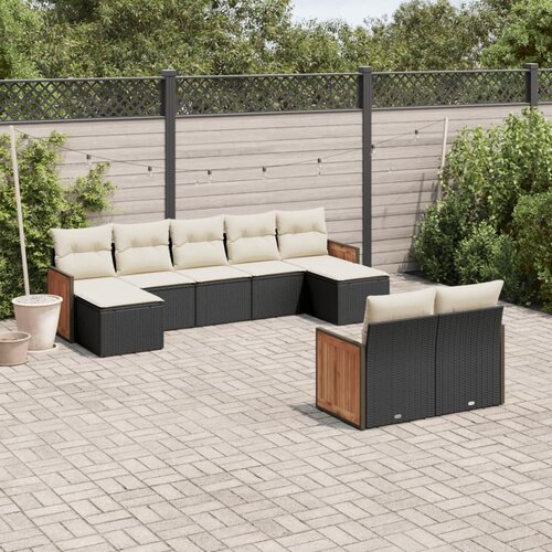 vidaXL 9-dijelni set vrtnih sofa s jastucima crni od poliratana Cijene