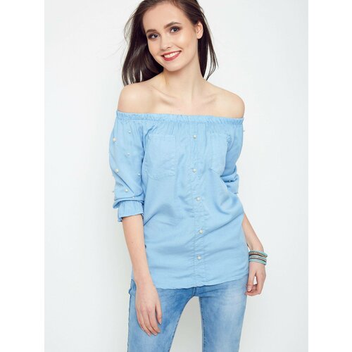 Yups Blouse with pearls revealing shoulders blue Slike
