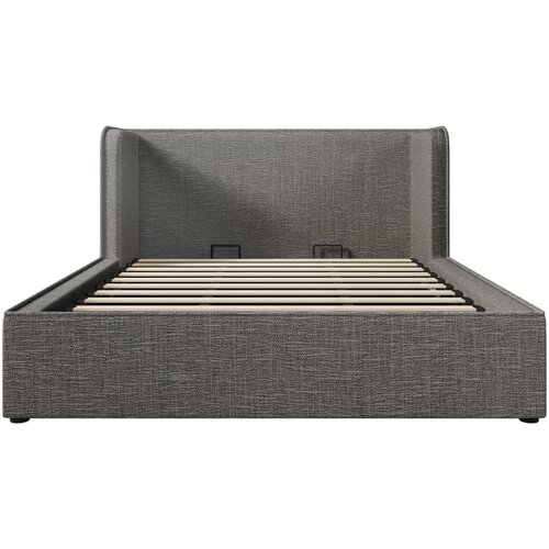 Lumor Oblazinjena postelja s predalom 180x200 cm z velikim vzglavjem – lanena tkanina – z letveno podlago – siva, (22151316) Cene