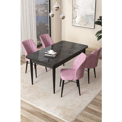 Hanah home arp - black marble, pink black marblepink dining table & chairs set (5 pieces) Cene