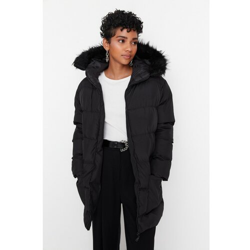 Trendyol Black Oversize Fur Hooded Inflatable Coat Slike