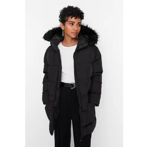 Trendyol Black Oversize Fur Hooded Inflatable Coat
