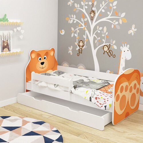 ACMA Dječji krevet Animals, bočna bijela + ladica 160x80 cm - 05 Medo Cene