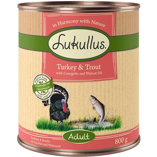 Lukullus Naturkost Adult bez žitarica 6 x 800 g Puretina i pastrva Slike
