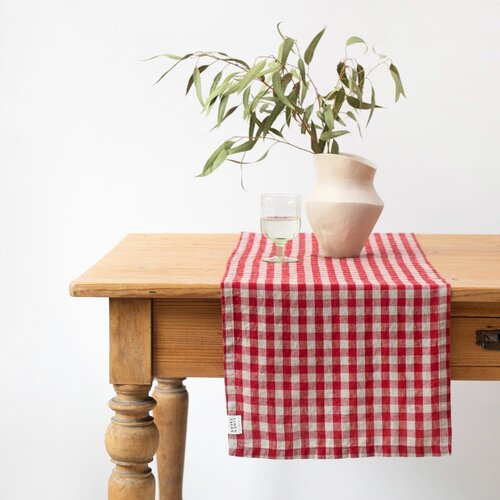 Linen Tales Lanen namizni tekač 40x200 cm Red Gingham – Cene
