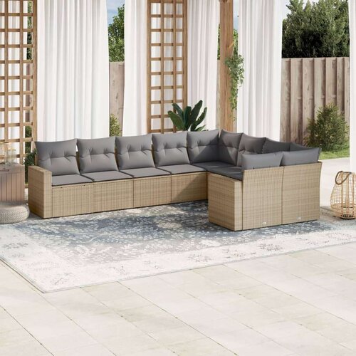 VidaXL 9-dijelni set vrtnih sofa s jastucima bež od poliratana Slike