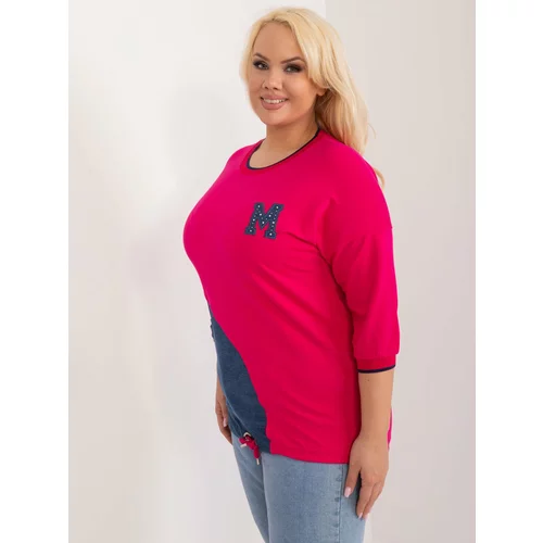 Fashion Hunters Plus size fuchsia long blouse with 3/4 sleeves