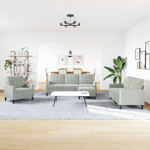  4-dijelni set sofa s jastucima svjetlosivi bar&amp;scaron;unasti Slike