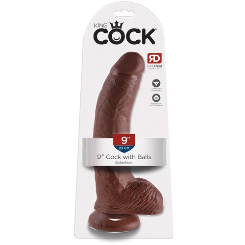 King Cock 9 - velika vakuumska ča&amp;scaron;ica, testikularni dildo (23 cm) - smeđa Slike