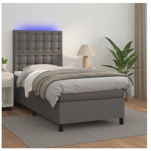  Box spring postelja z vzmetnico LED siv 90x190 cm umetno usnje Cene